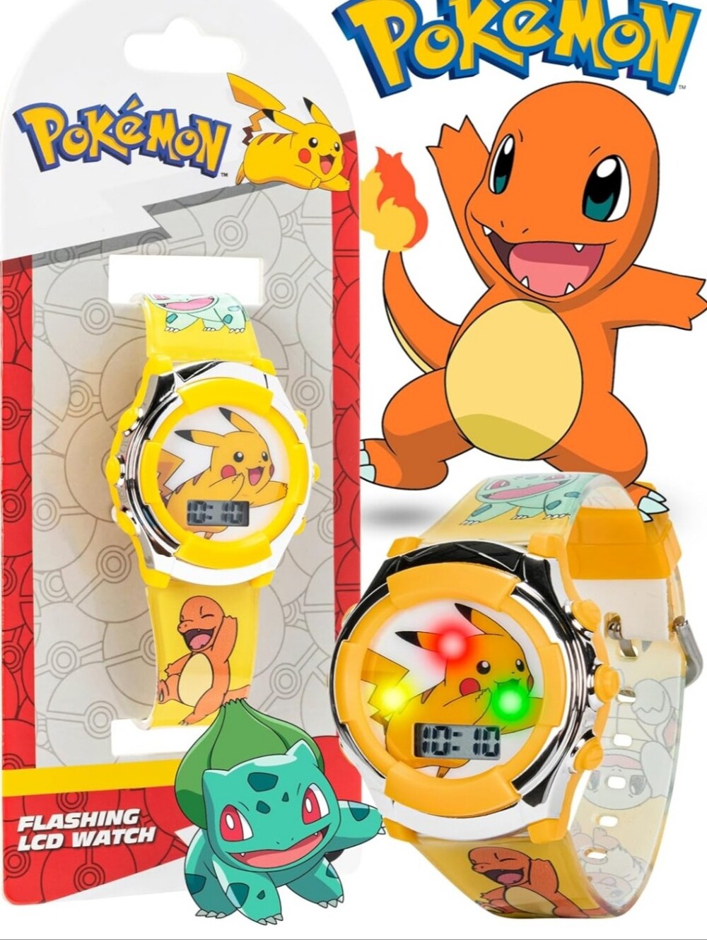 Kids Yellow Pikachu LED Digital Watch